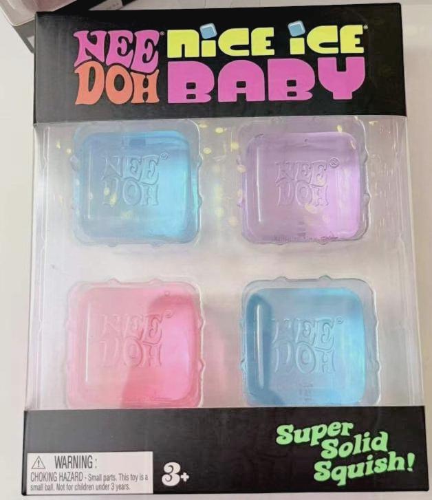 Needoh Mini Nice Ice Baby Cube Fidget Toy Party Favor 4 pack – Squishy Sensory Stress, Viral Gel Cube 4 count
