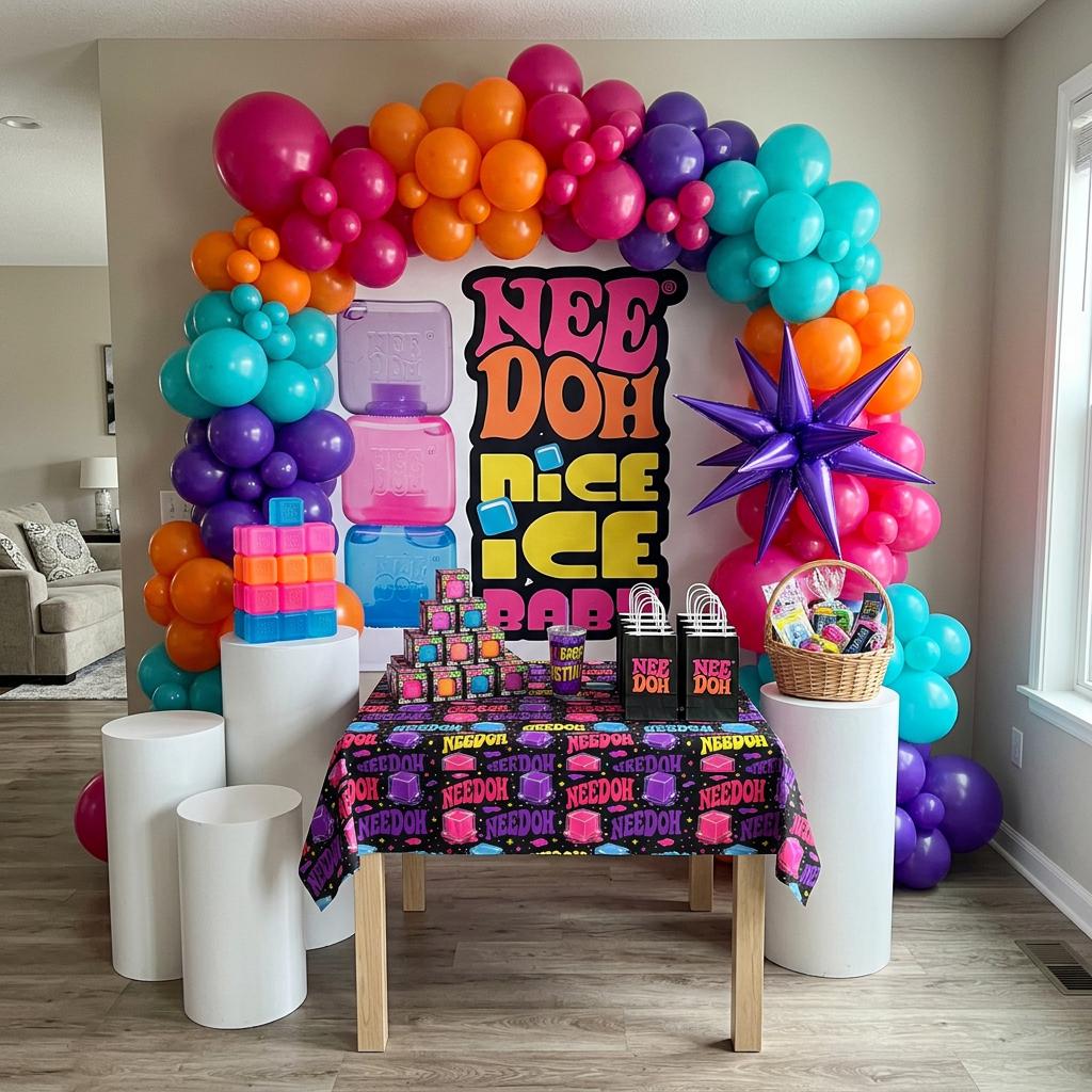 Neon Comic Pop Art , Tablecloth | Vibrant Repeating Word Pattern, Needoh Party