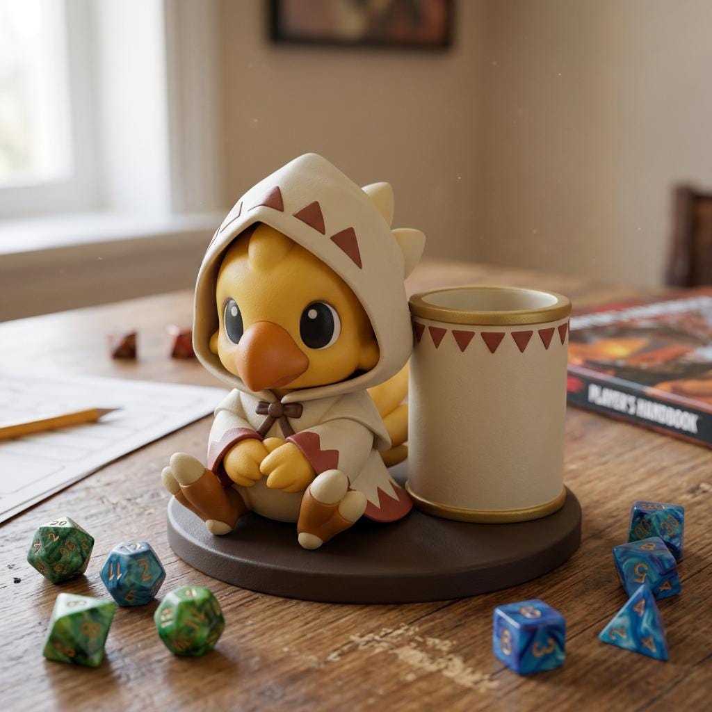 Office desktop pencil holder, Chocobo dungeon White mage , 3d printing , Kawaii Decor