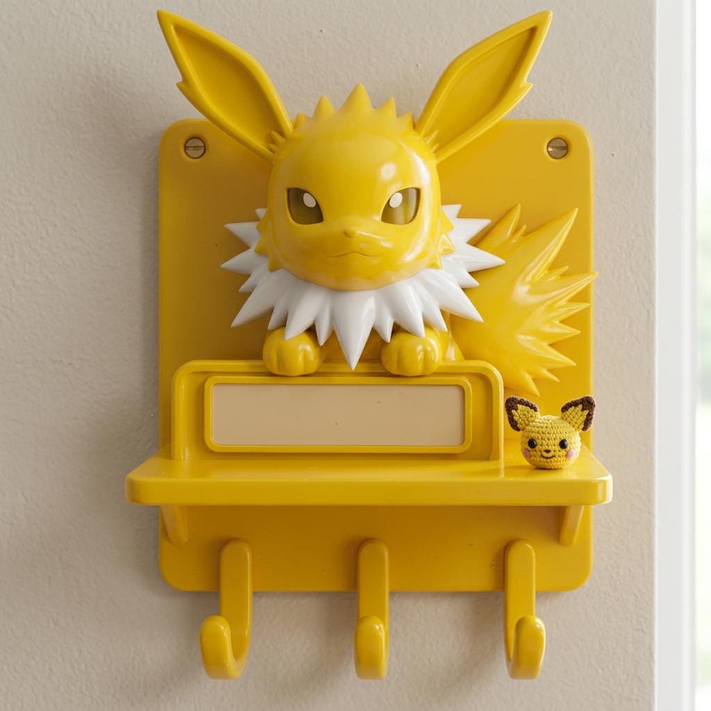 Personalized Eevee Shelf with Hooks, 3D Printed Wall Art, Kawaii Decor Garage Kit