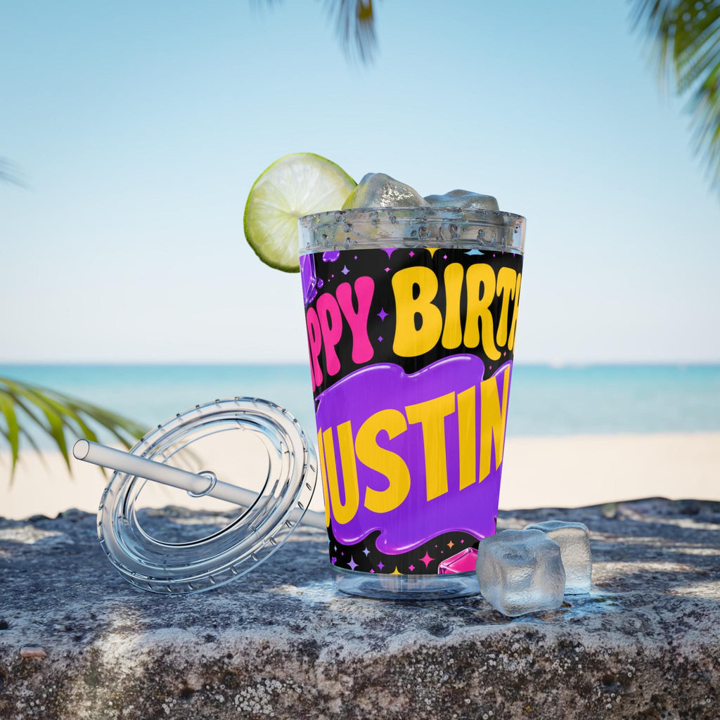 Personalized Gift, Happy Birthday , Viral Cube Gel Party Purple Splash Tumbler Party Favor, Custom Party Favor, Needoh Party