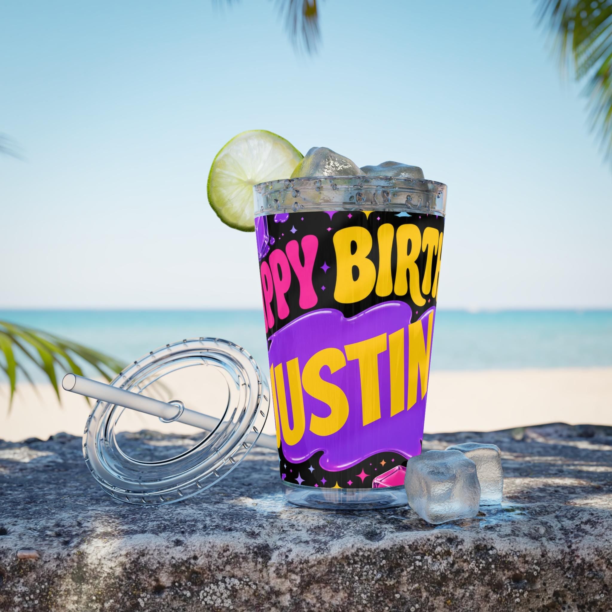 Personalized Gift, Happy Birthday , Viral Cube Gel Party Purple Splash Tumbler Party Favor, Custom Party Favor, Needoh Party