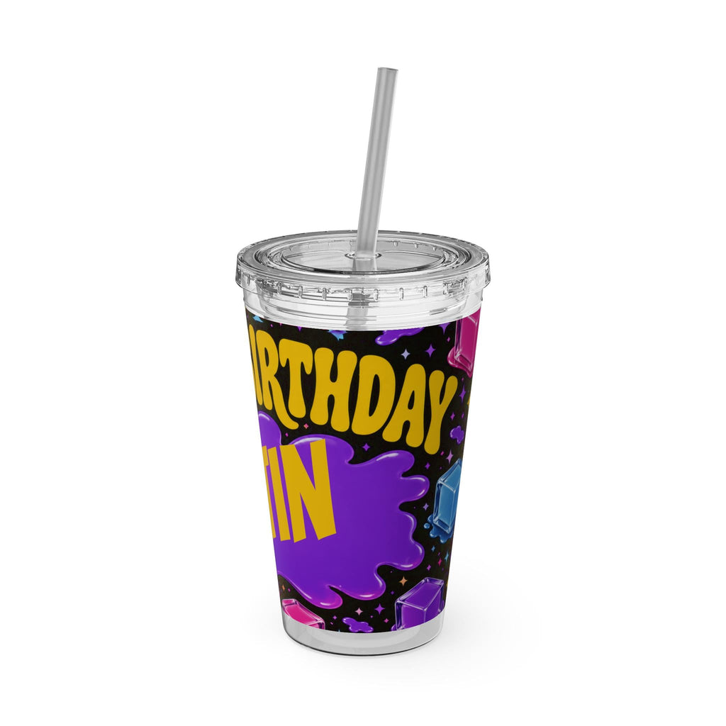 Personalized Gift, Happy Birthday , Viral Cube Gel Party Purple Splash Tumbler Party Favor, Custom Party Favor, Needoh Party