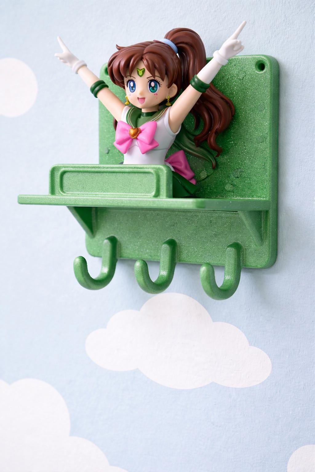 Personalized Sailor Jupiter Shelf with Hooks, 3D Printed Fan Art, Kawaii Mother's Day Decor - MagikaPop