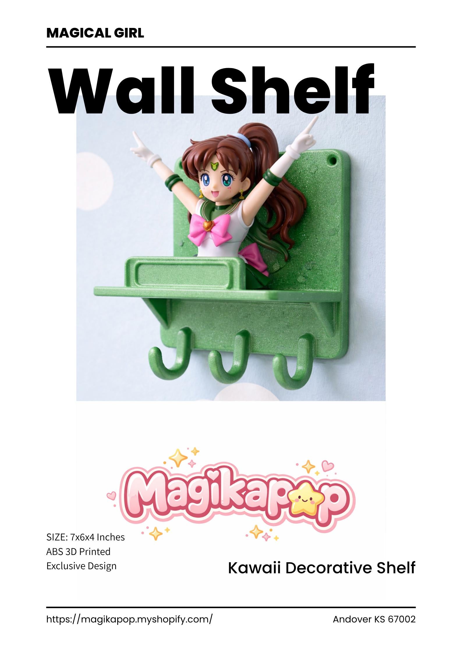 Personalized Sailor Jupiter Shelf with Hooks, 3D Printed Fan Art, Kawaii Mother's Day Decor - MagikaPop