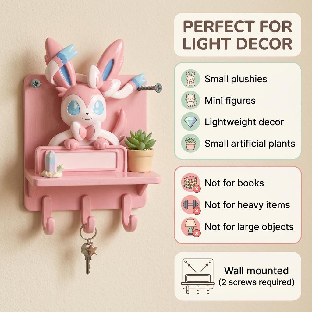 Personalized Shelf with Hooks, 3D Printed Anime Decor, Desk Organizer