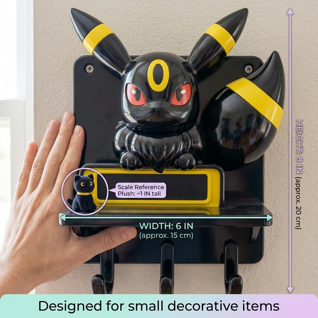 Personalized Umbreon Shelf with Hooks, Pocket Monster Key Holder, 3D Printed, Anime Art