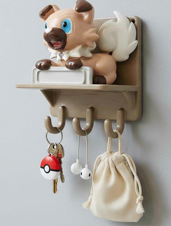 Personalized Wall Decor , shelf with hooks , RockRuff Pokemon , 3d printing, customizable