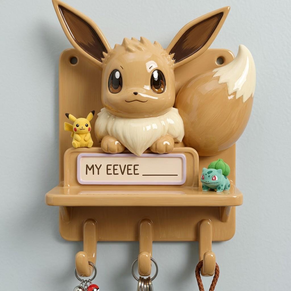 Personalized shelf with hooks ,mothers day, customized, pocket monster, fox ,gift, desk, cubicle Gifts , 3d printing