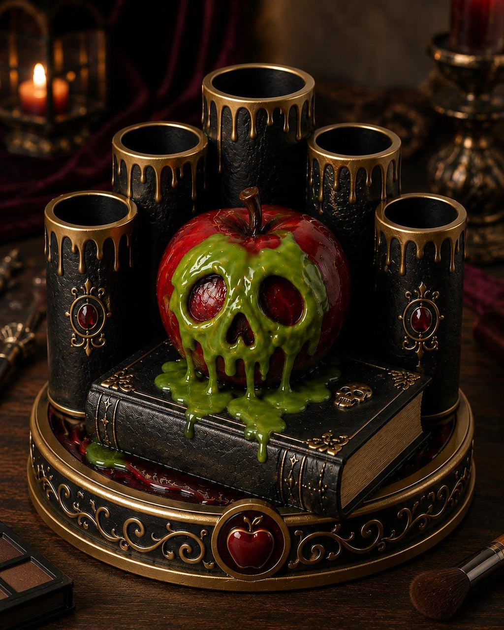 Poison Apple, Wicked Queen, Wiccan Vanity Sets, Gothic Desk Decor set,  Brush Holder , Vanity Storage,  Gift for Her