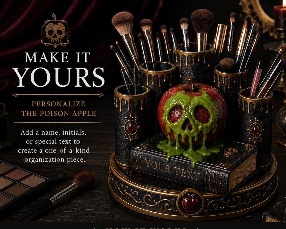 Poison Apple, Wicked Queen, Wiccan Vanity Sets, Gothic Desk Decor set,  Brush Holder , Vanity Storage,  Gift for Her