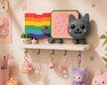 Rainbow Cat Wall Shelf ,Key Holder, Kawaii Organizer for Charms and Plush, Cute Gamer Room Decor, Pastel Aesthetic Gift