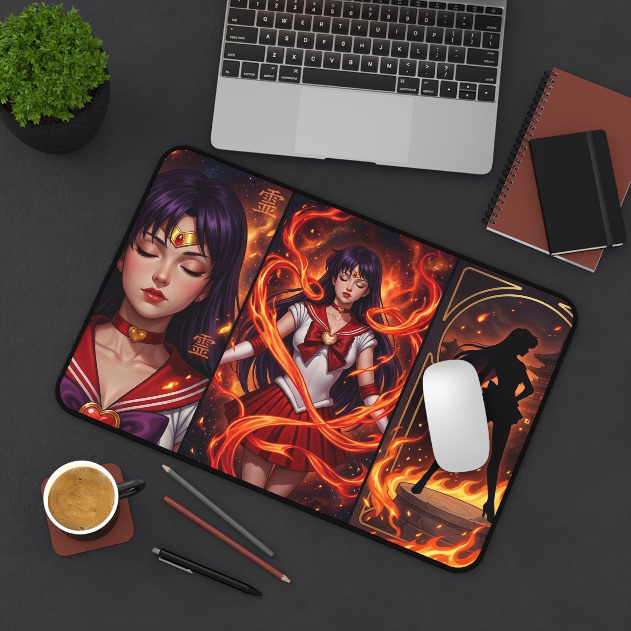 Sailor Flame Desk Mat — Anime Magical Girl Gaming Mousepad