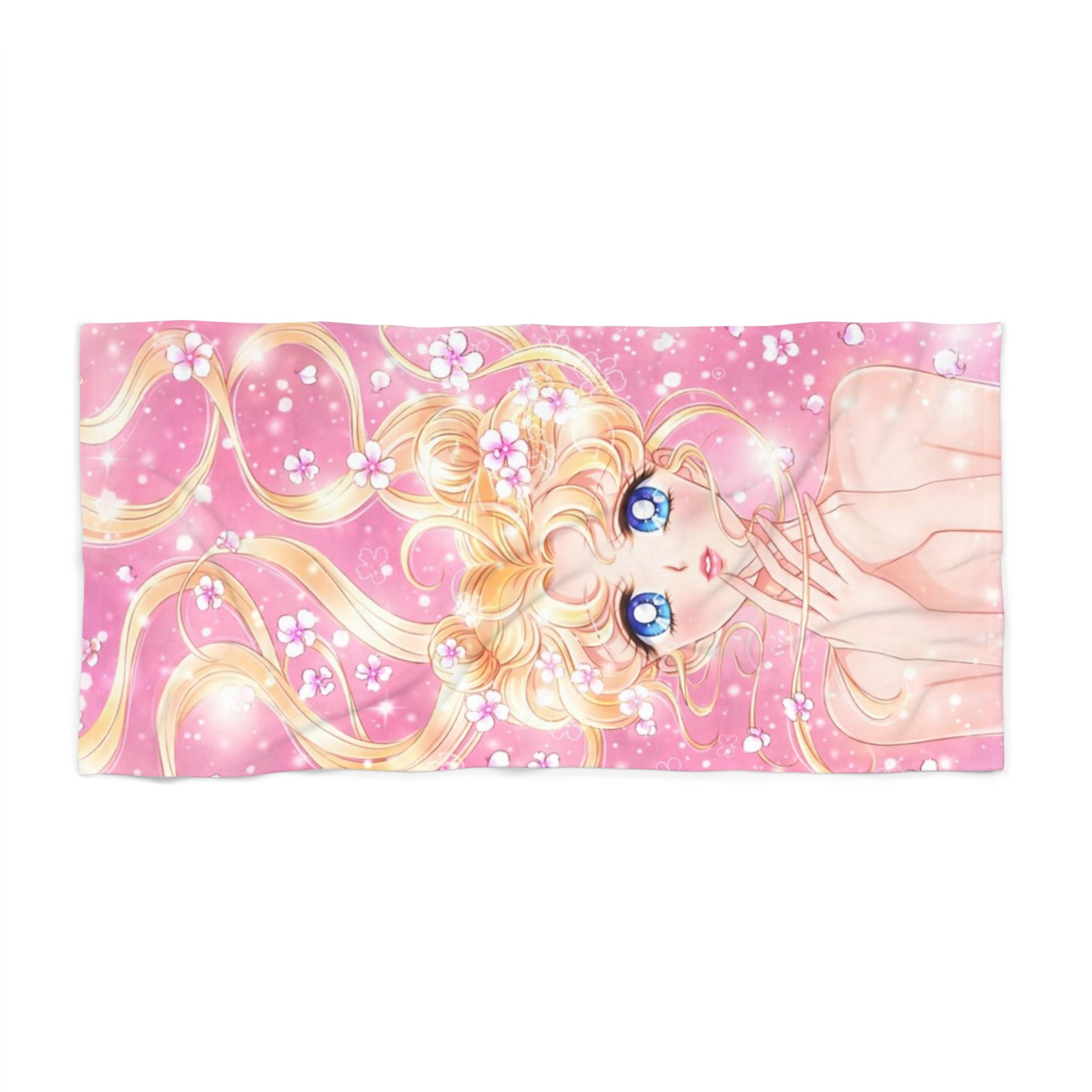 Sailor Girl Pink Anime Beach Towel — Magical Girl Illustration
