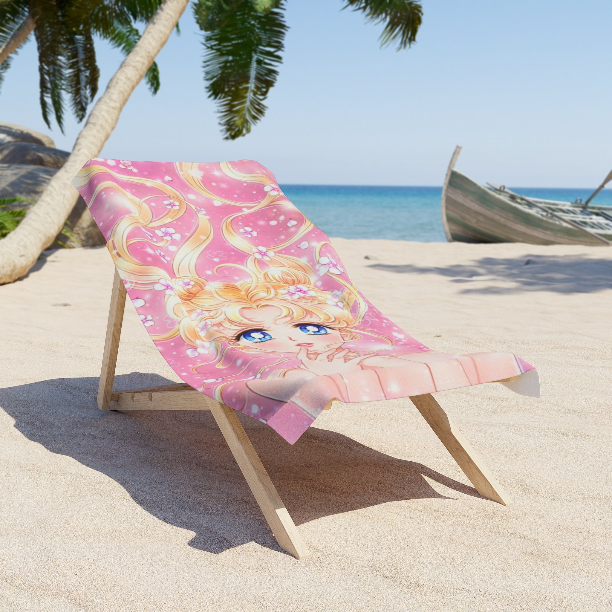 Sailor Girl Pink Anime Beach Towel — Magical Girl Illustration