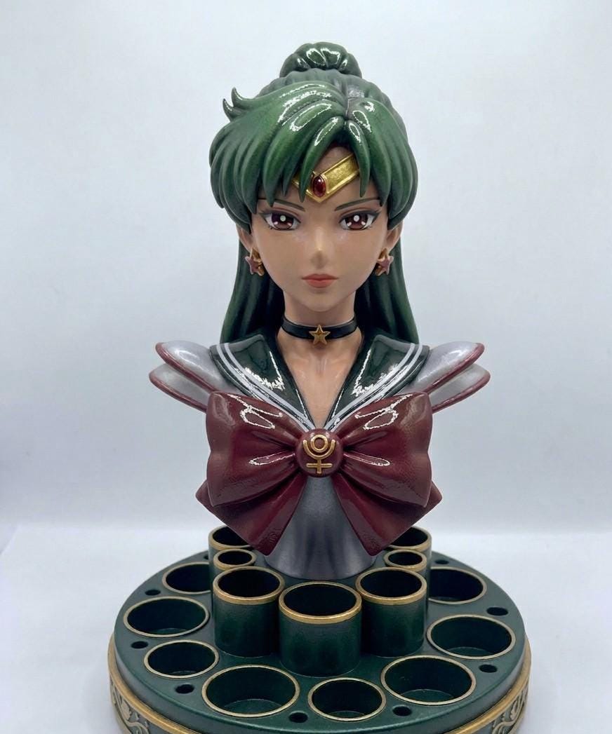 Sailor Magical Girl Bust Brush Holder, Anime Kawaii Decor, Moonies Fan Gift