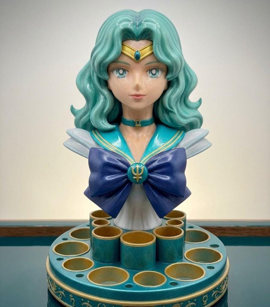 Sailor Magical Girl Bust Makeup Station, Brush Holder, Anime Fan Art Garage Kit