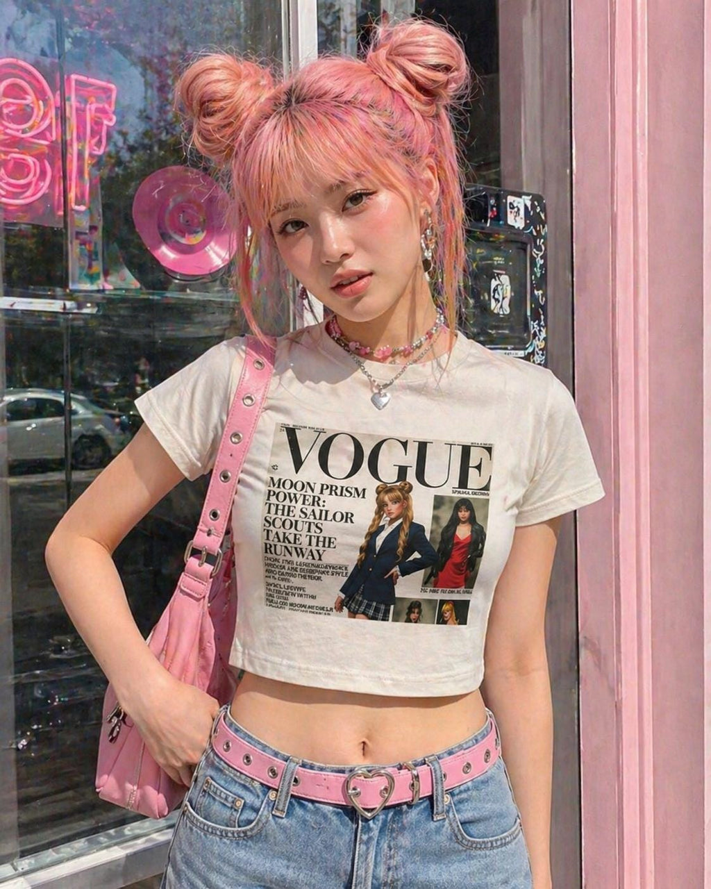 Sailor Magical Girl Tee | Y2K Retro Vogue Magazine Crop Tee | Fashion Editorial Graphic Tee