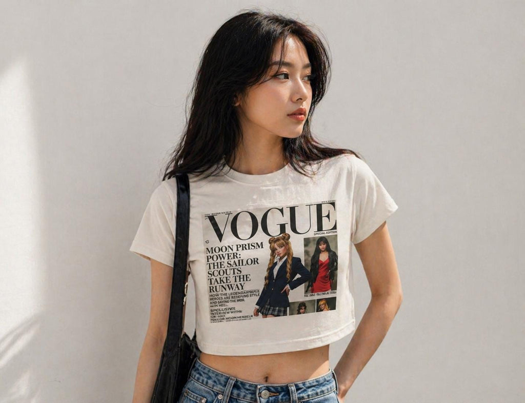Sailor Magical Girl Tee | Y2K Retro Vogue Magazine Crop Tee | Fashion Editorial Graphic Tee