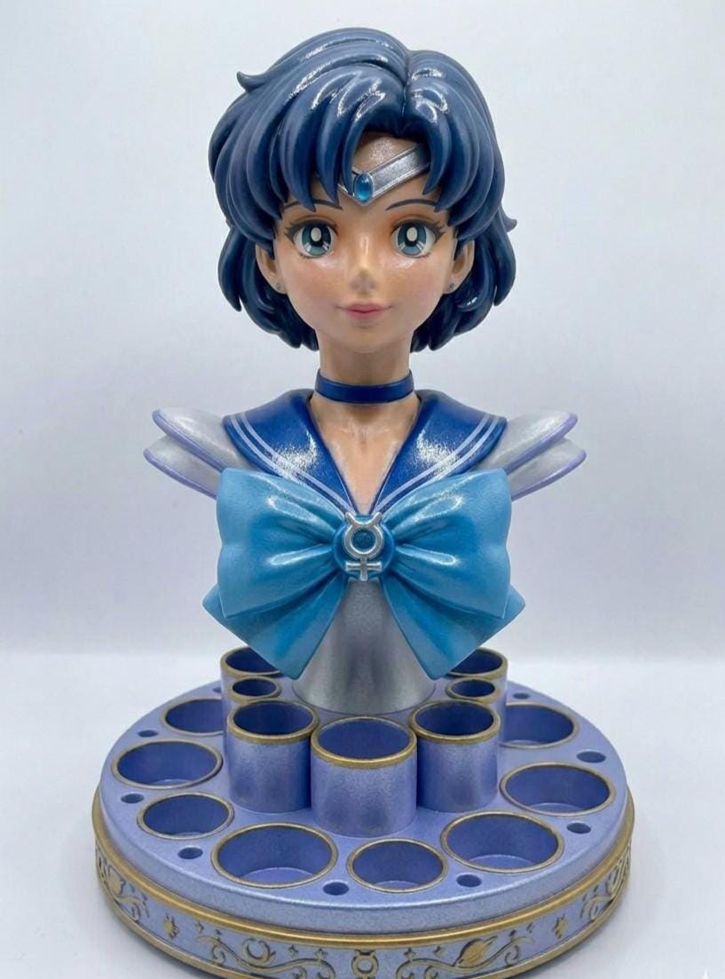Sailor Mercury Bust Makeup Station, Anime Kawaii Decor, Brush Holder Storage