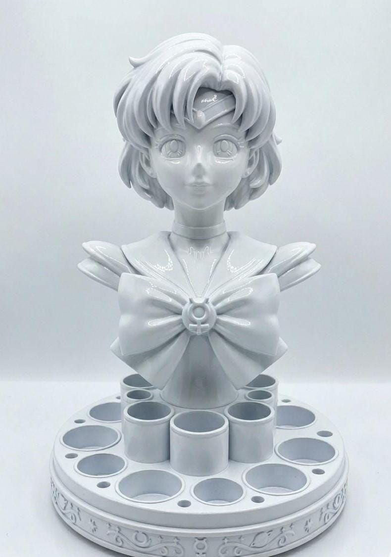 Sailor Mercury Bust Makeup Station, Anime Kawaii Decor, Brush Holder Storage