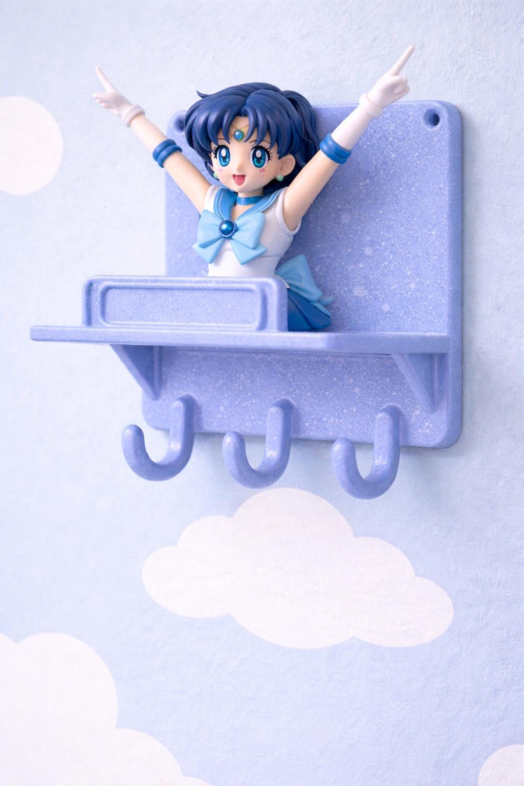 Sailor Mercury Shelf with Hooks, Magical Girl Fan Art Decor, Customizable Nameplate