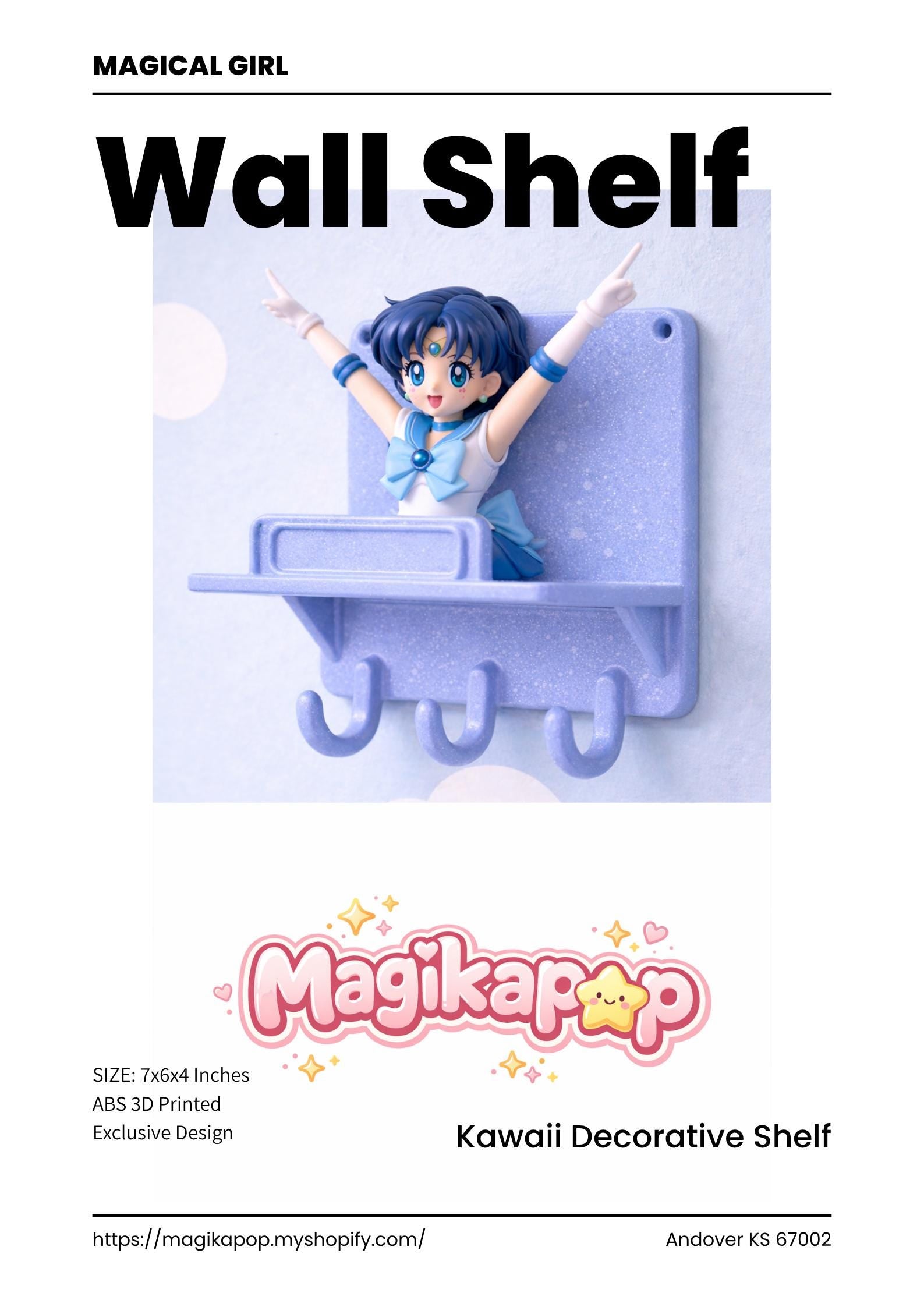 Sailor Mercury Shelf with Hooks, Magical Girl Fan Art Decor, Customizable Nameplate