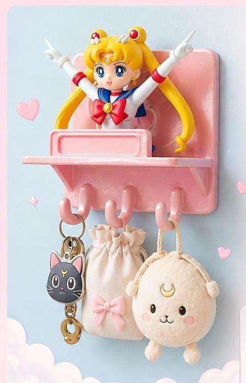 Personalized shelf with hooks , Sailor Moonies, Magical Girl 