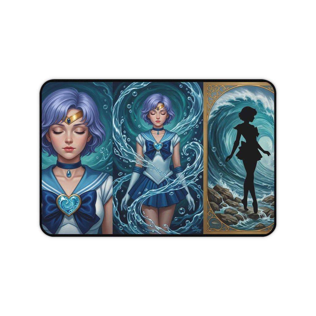 Sailor Sea Ocean Mercury Themed Triptych Illustration Transformation Desk Mat | Anime Moonlit Silhouettes