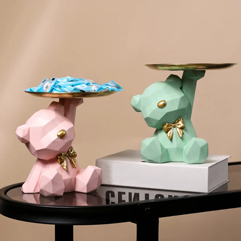 Storage Sculpture Entrance Crafts Geometric Bear Resin Desk Decoration Candy Sundries Household Supplies for Office Coffee Shop