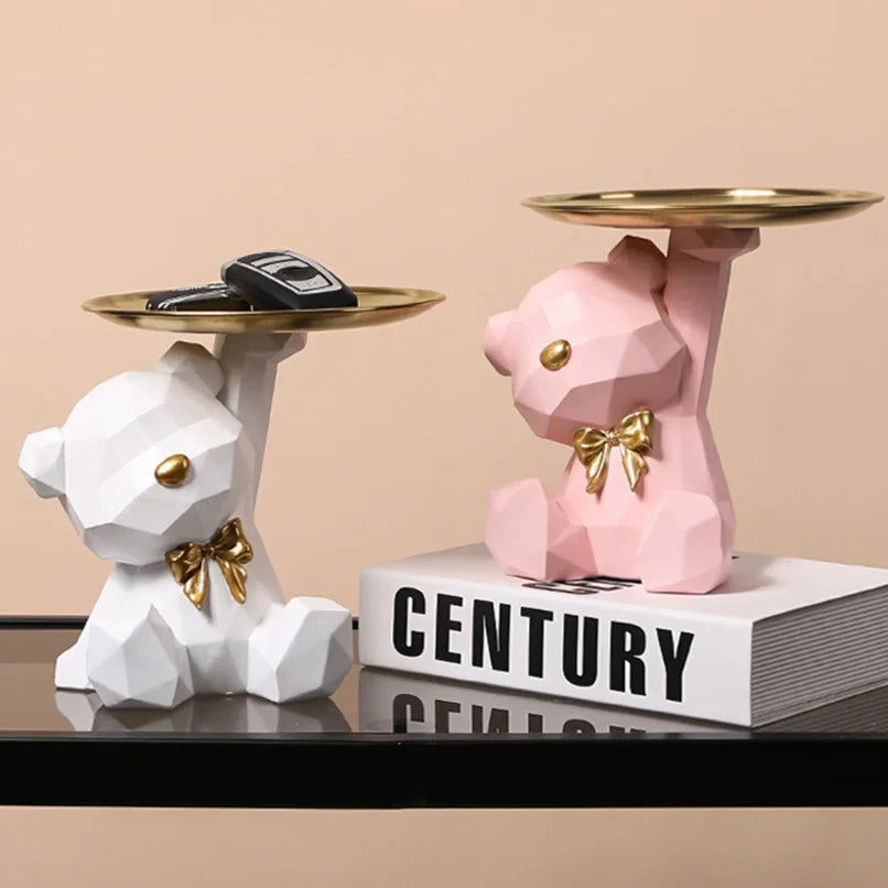 Storage Sculpture Entrance Crafts Geometric Bear Resin Desk Decoration Candy Sundries Household Supplies for Office Coffee Shop