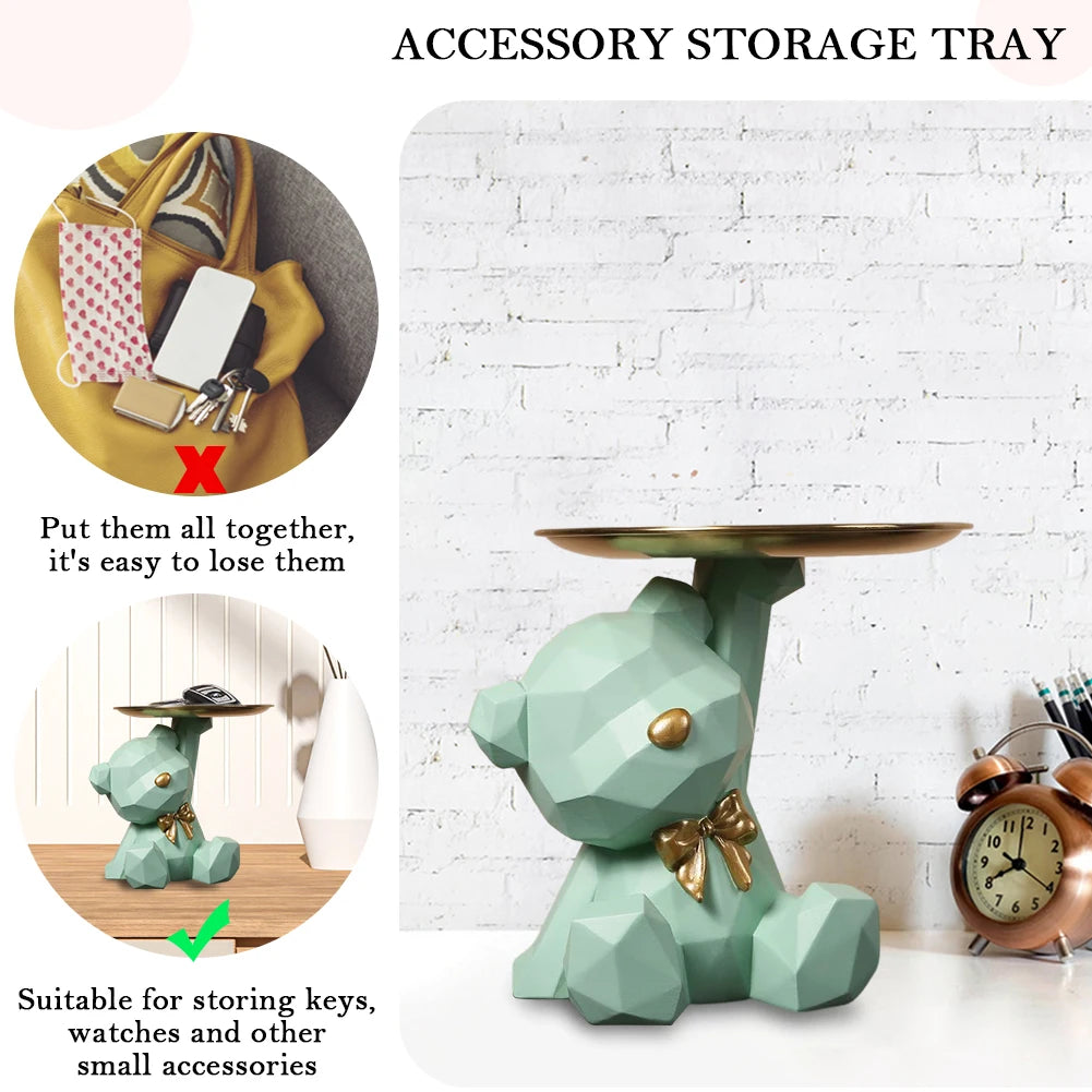 Storage Sculpture Entrance Crafts Geometric Bear Resin Desk Decoration Candy Sundries Household Supplies for Office Coffee Shop