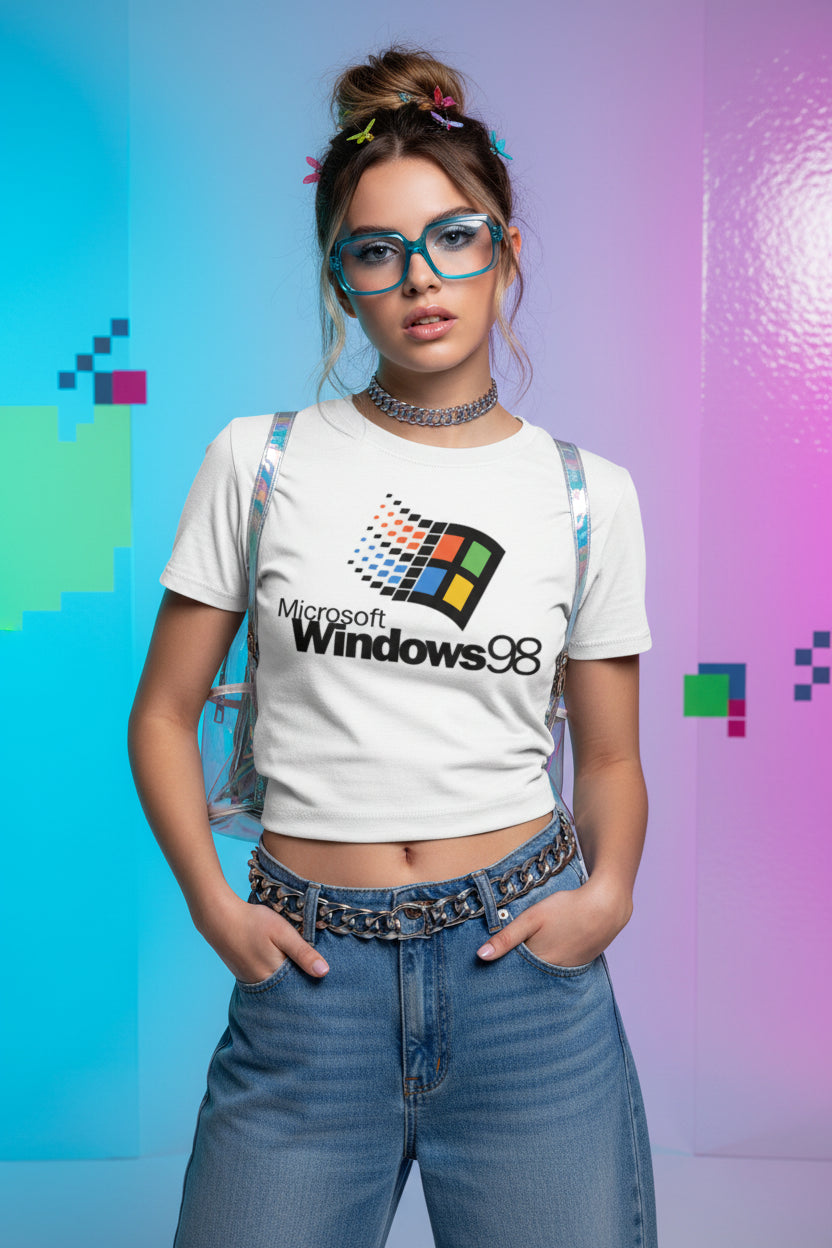 Y2K Retro Windows 98 stacked logo T Shirts Y2K