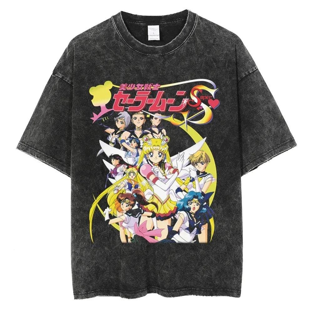 Sailor Moon Anime Y2K Retro Vintage, Washed T-shirt Summer New Cotton Unisex
