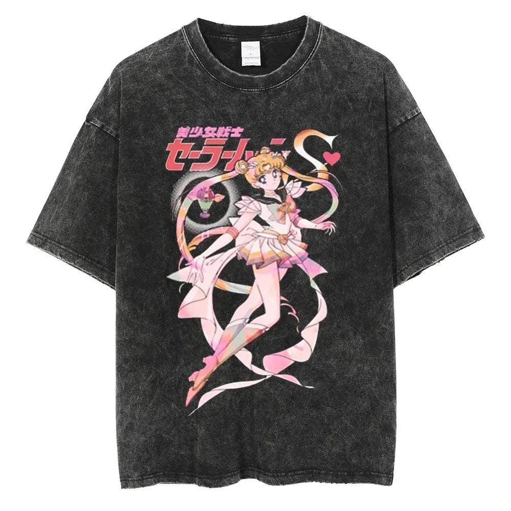 Sailor Moon Anime Y2K Retro Vintage, Washed T-shirt Summer New Cotton Unisex