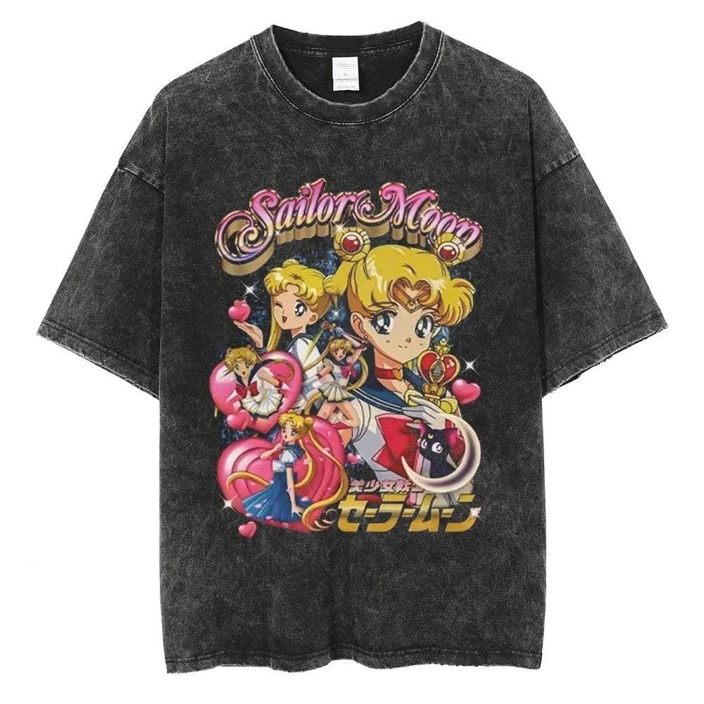 Sailor Moon Anime Y2K Retro Vintage, Washed T-shirt Summer New Cotton Unisex