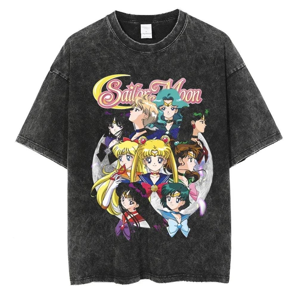 Sailor Moon Anime Y2K Retro Vintage, Washed T-shirt Summer New Cotton Unisex