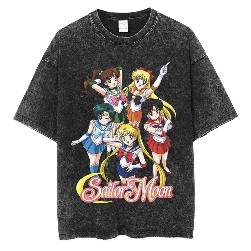 Sailor Moon Anime Y2K Retro Vintage, Washed T-shirt Summer New Cotton Unisex