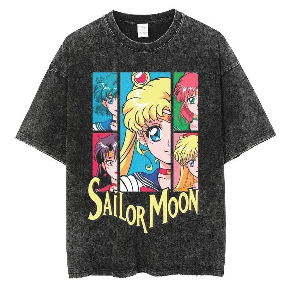 Sailor Moon Anime Y2K Retro Vintage, Washed T-shirt Summer New Cotton Unisex