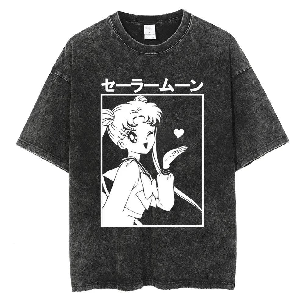 Sailor Moon Anime Y2K Retro Vintage, Washed T-shirt Summer New Cotton Unisex