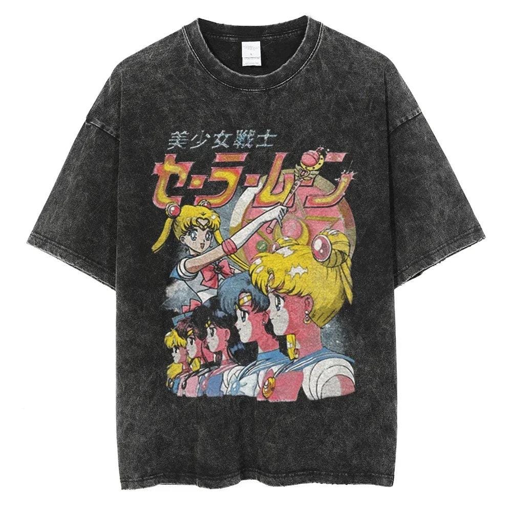 Sailor Moon Anime Y2K Retro Vintage, Washed T-shirt Summer New Cotton Unisex