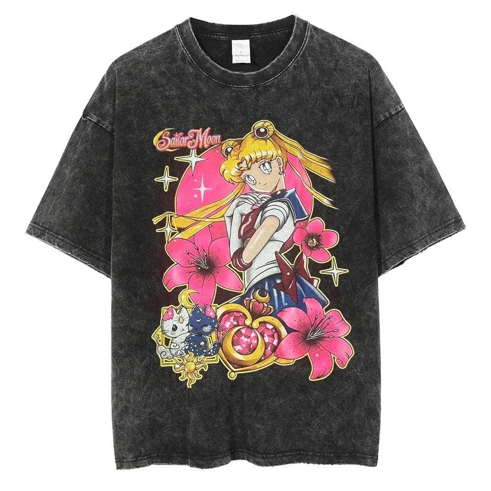 Sailor Moon Anime Y2K Retro Vintage, Washed T-shirt Summer New Cotton Unisex