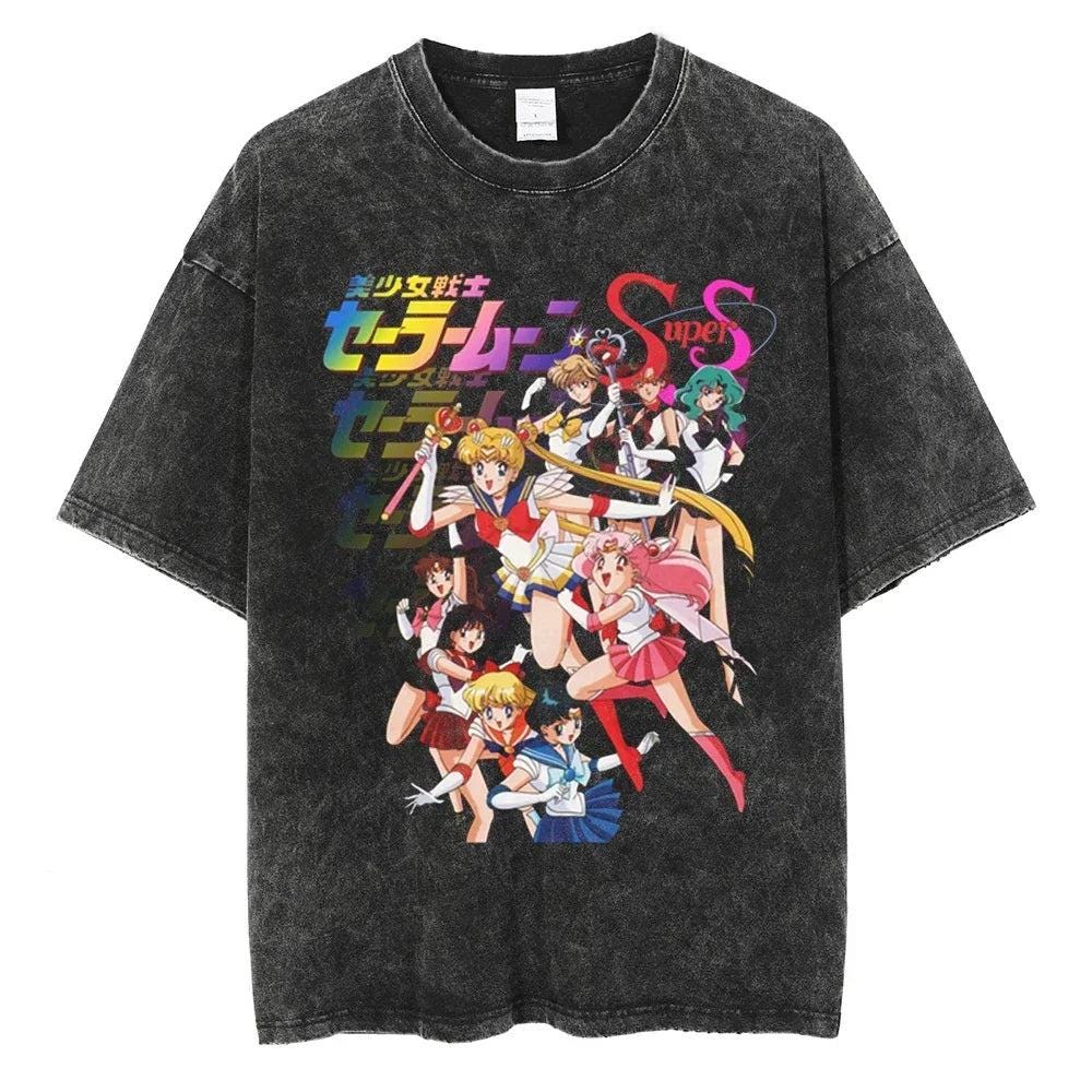 Sailor Moon Anime Y2K Retro Vintage, Washed T-shirt Summer New Cotton Unisex