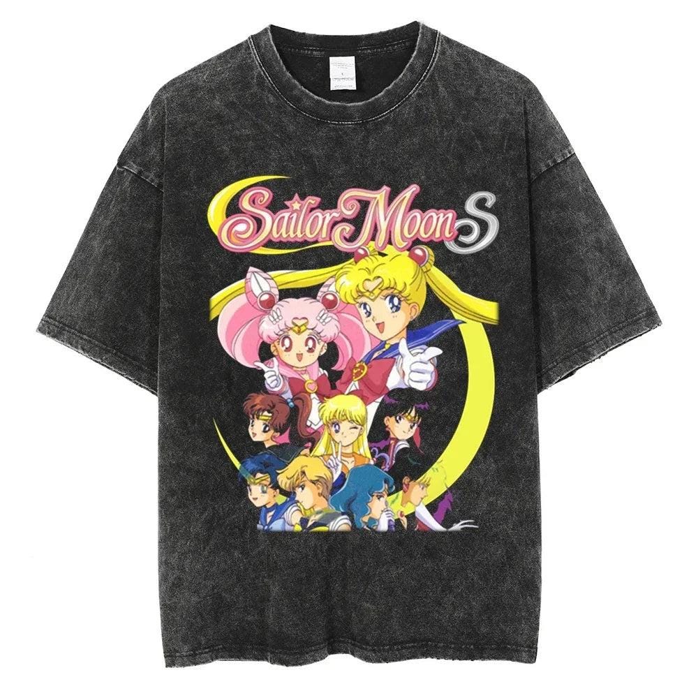 Sailor Moon Anime Y2K Retro Vintage, Washed T-shirt Summer New Cotton Unisex