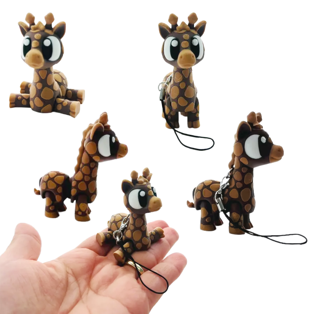 Flexi Giraffe Fidget Toy | 3D Printed Keychain Figurine: Yellow / No