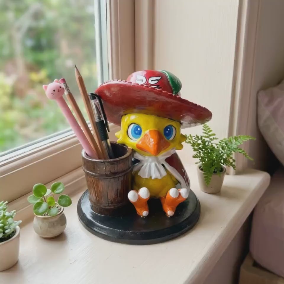 Fantasy Chocobo Pencil Holder,  Desk Decor, Kawaii Decor, Retro Gaming, Workspace Organizer, Cute